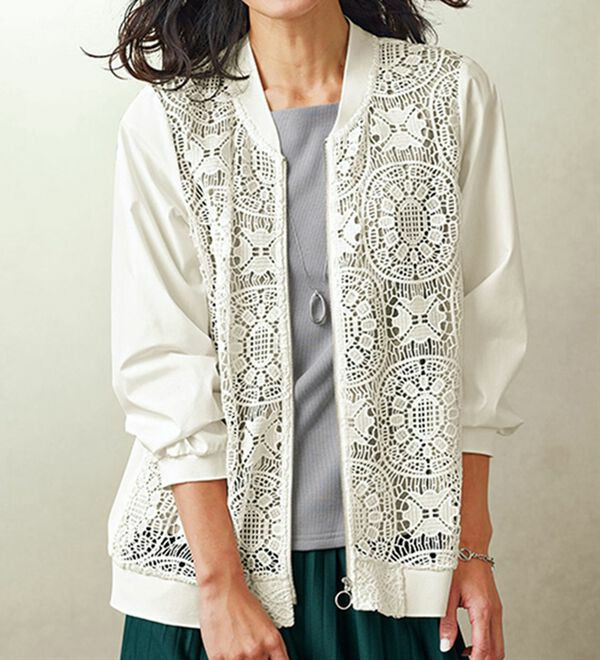 ケミカルレース使い切替デザインブルゾン　  