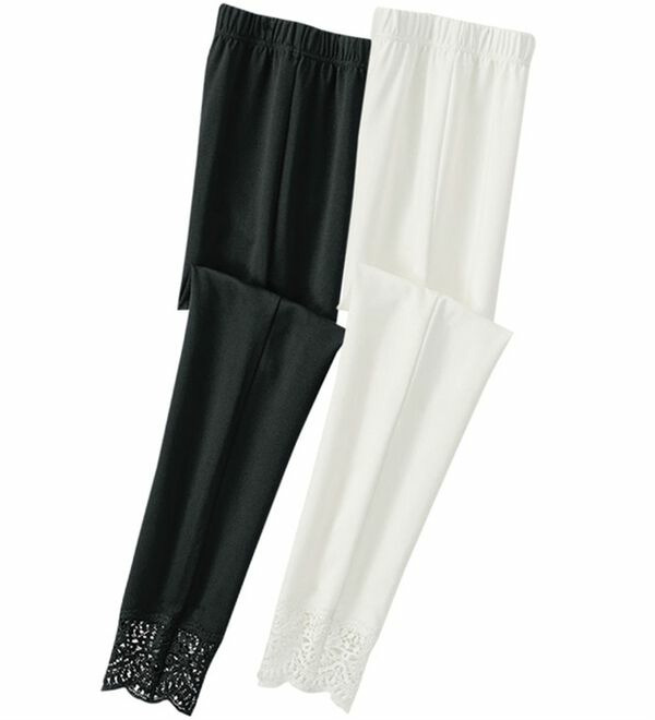 裾ケミカルレース使いレギンス２本組　　　  