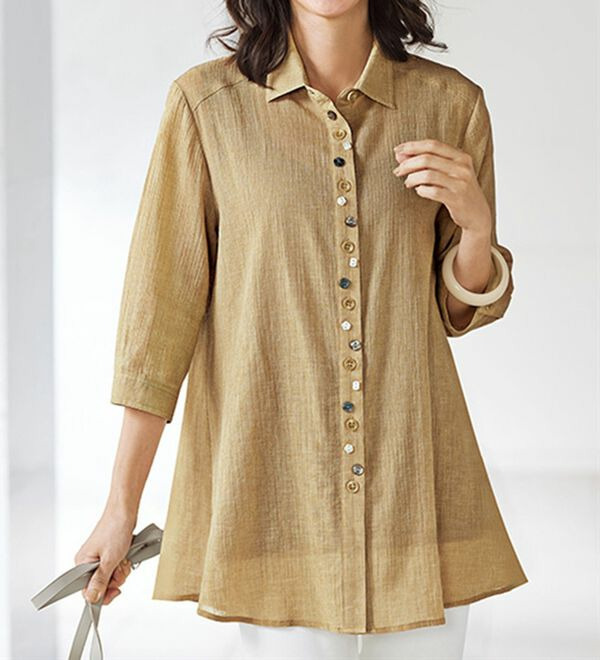 綿麻楊柳シャンブレーボタン使いブラウス　  