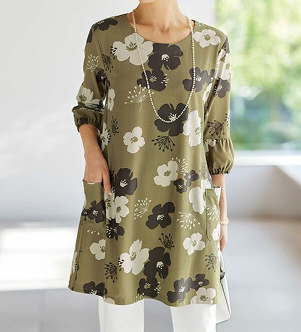 ひんやり冷感素材花柄プリントチュニック　  