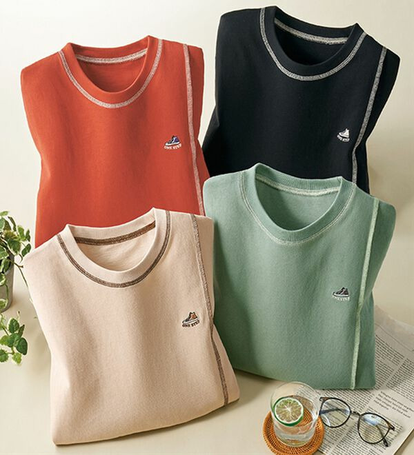 配色ステッチ刺しゅうＴシャツ４枚組　　　  