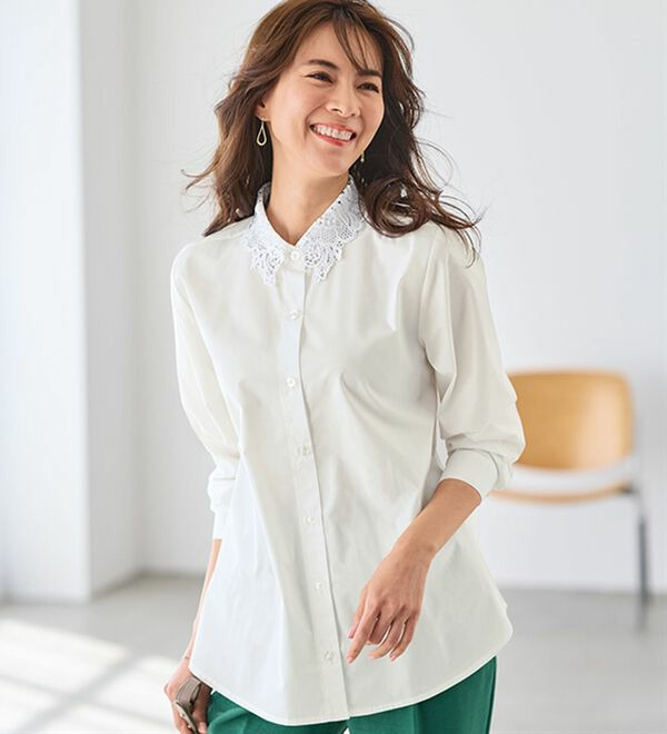 シャツコーデを更新！衿レースブラウス　　  