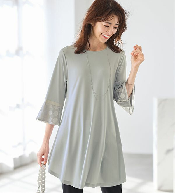 袖口レースカットソーエレガントチュニック  
