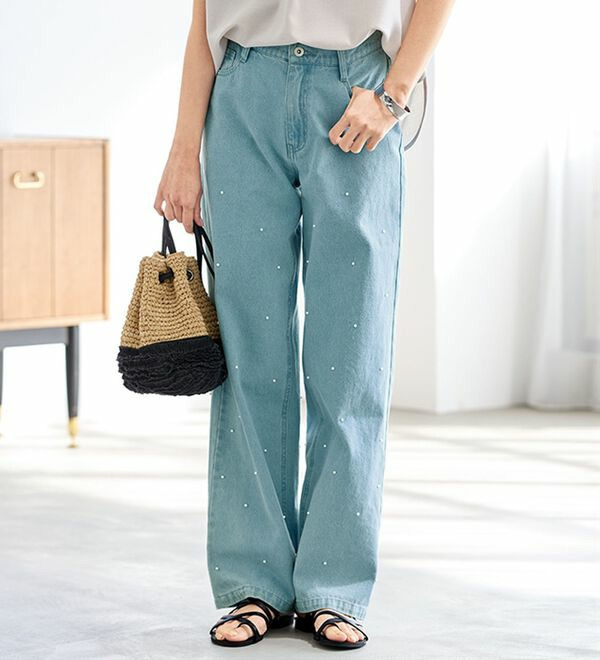 コーデの主役！パールデニムパンツ／６９丈  