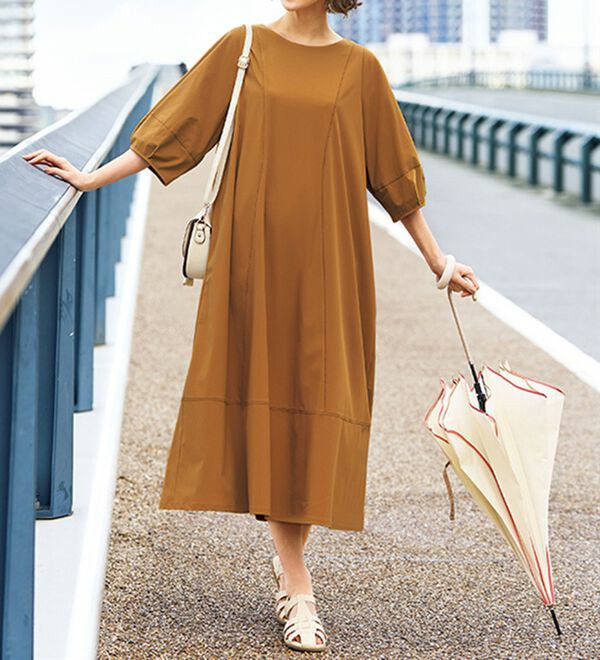 シャカ伸び！はっ水ランタン袖ワンピース　  