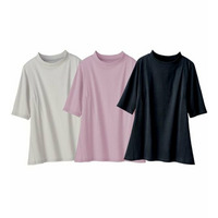 【３色組】綿１００％サイド切替スタンド衿Ｔシャツ