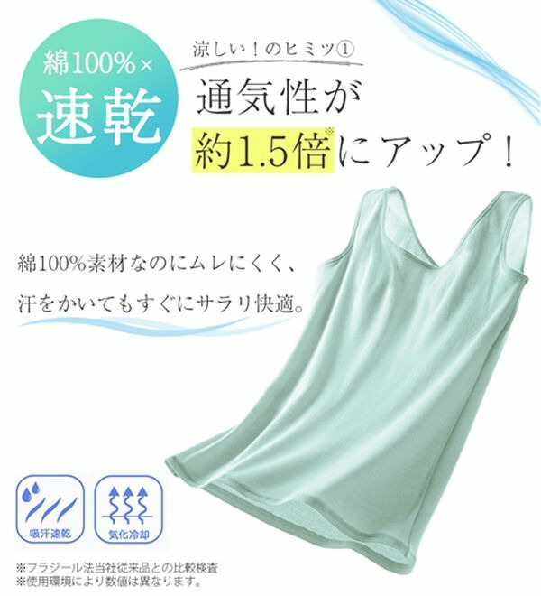【ムレ嫌いさん必見!】カップ入り綿100%涼しいタンクトップ<さらりラボ>3