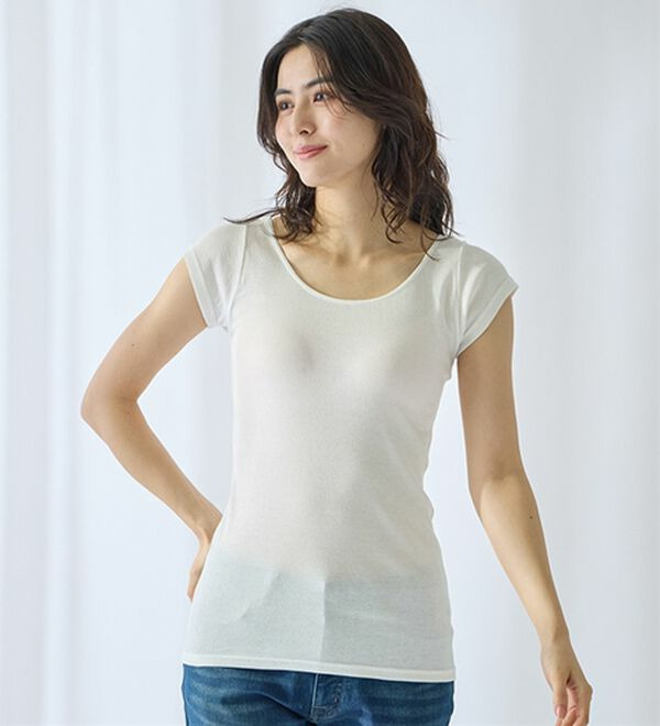 【ムレ嫌いさん必見!】綿100%涼しいフレンチスリーブインナー<さらりラボ>22