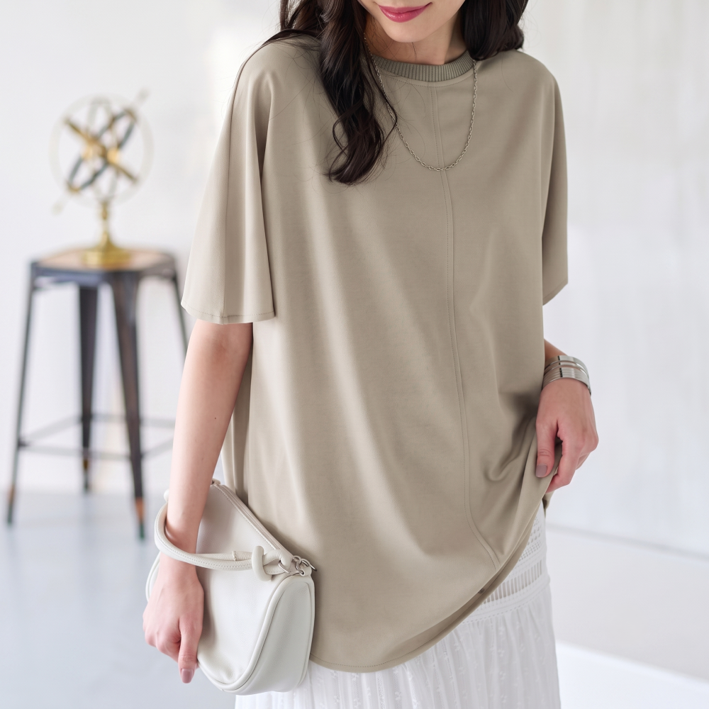 Tシャツ感覚なのにきちんとブラウス見え！カットジョーゼット半袖プルオーバー