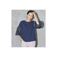 異素材使いピンストライプブラウス