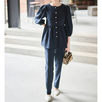 【セットアップ対応】パールボタンペプラムブラウス  