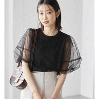 ひんやり！チュールレイヤードパフスリーブTシャツ