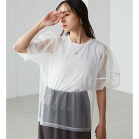 ひんやり！チュールレイヤードパフスリーブTシャツ