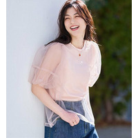 ひんやり！チュールレイヤードパフスリーブTシャツ