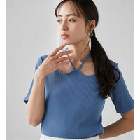 ホルターネックリブトップス