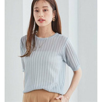 ５分袖シアーラメリブニット
