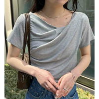 【ひんやり/UV対策】上品ドレープリブTシャツドレープリブＴシャツ
