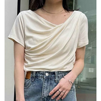 【ひんやり/UV対策】上品ドレープリブTシャツドレープリブＴシャツ