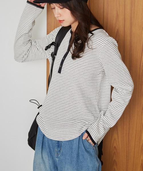 ヘンリーネックワッフルロンT12