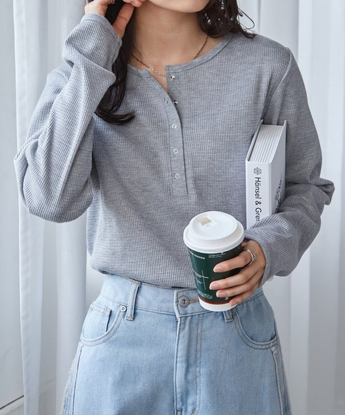 ヘンリーネックワッフルロンT14