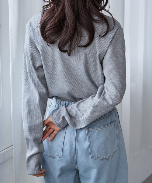 ヘンリーネックワッフルロンT16