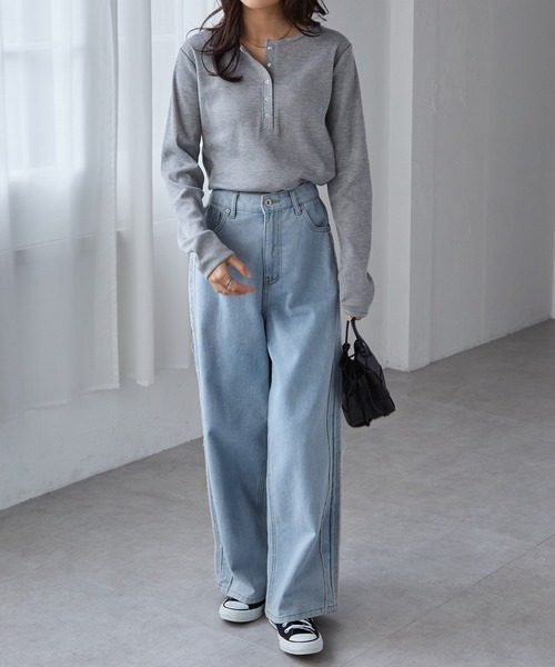 ヘンリーネックワッフルロンT17