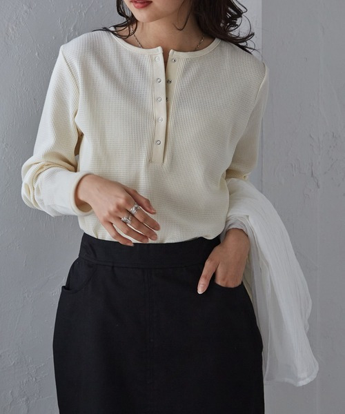 ヘンリーネックワッフルロンT20