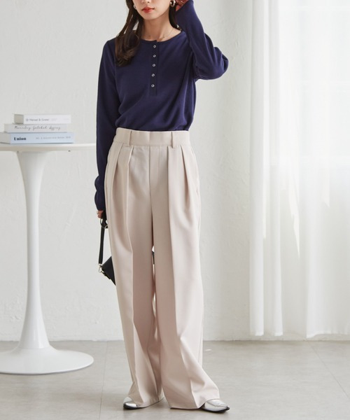 ヘンリーネックワッフルロンT24