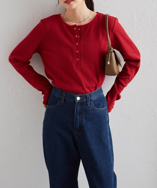 ヘンリーネックワッフルロンT26