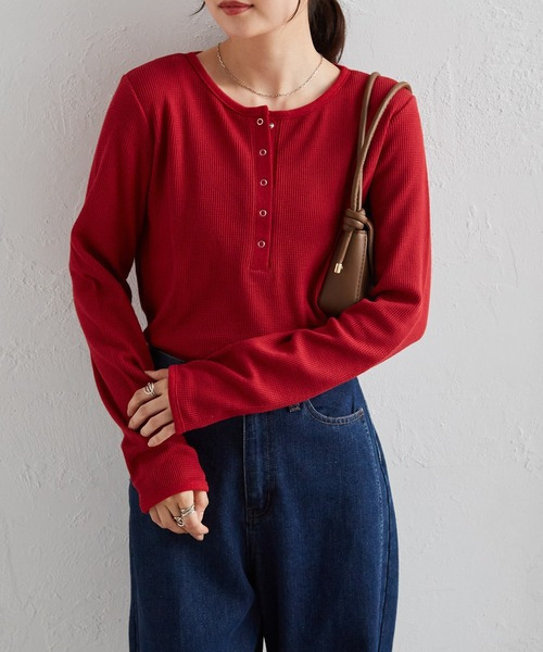 ヘンリーネックワッフルロンT27