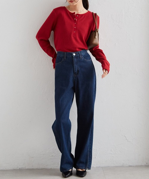 ヘンリーネックワッフルロンT28