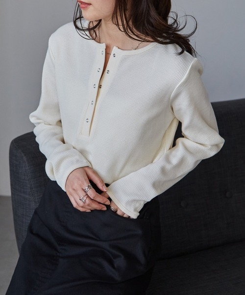 ヘンリーネックワッフルロンT6