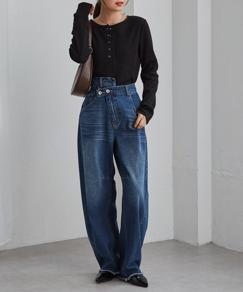 ヘンリーネックワッフルロンT9