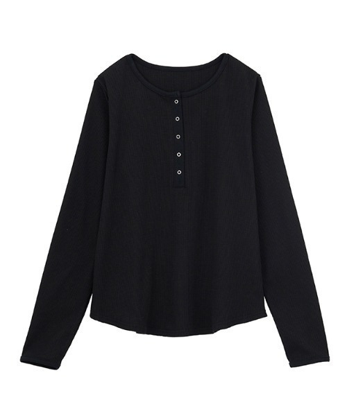 ヘンリーネックワッフルロンT1