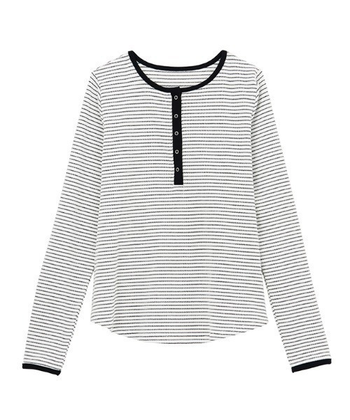 ヘンリーネックワッフルロンT1