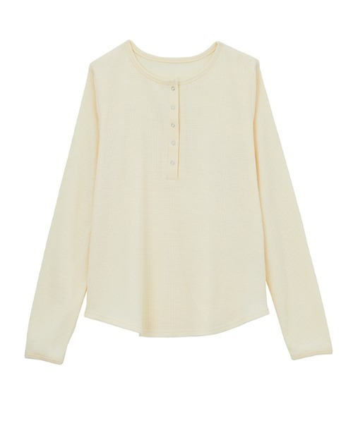 ヘンリーネックワッフルロンT1