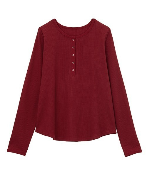 ヘンリーネックワッフルロンT1