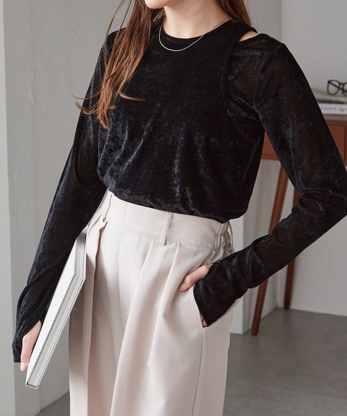 2WAYレイヤードシアーベロアトップス1