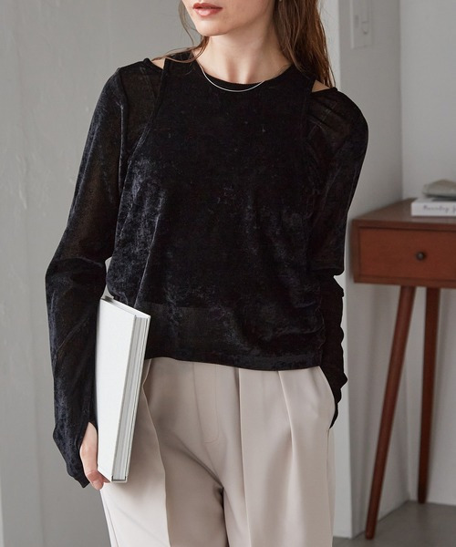 2WAYレイヤードシアーベロアトップス15