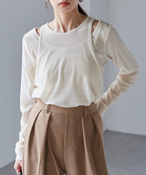 2WAYレイヤードシアーベロアトップス18