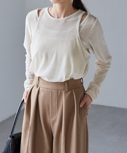 2WAYレイヤードシアーベロアトップス19