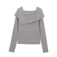 アシメオフショルリブニット