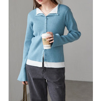 レイヤード配色ニットカーディガン