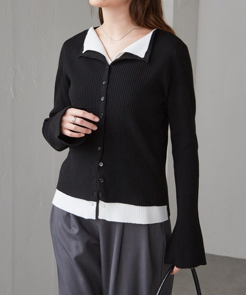 レイヤード配色ニットカーディガン15