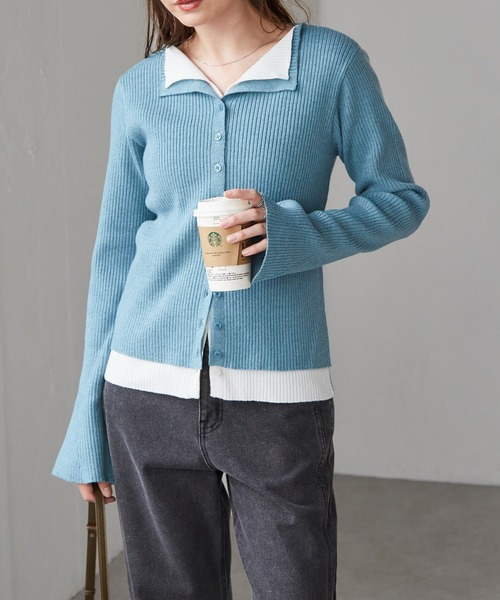 レイヤード配色ニットカーディガン18