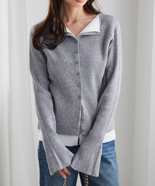 レイヤード配色ニットカーディガン2