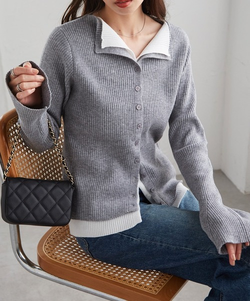 レイヤード配色ニットカーディガン21