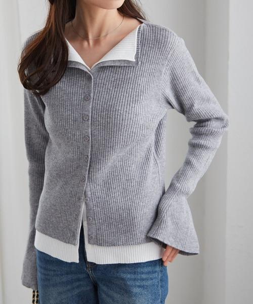 レイヤード配色ニットカーディガン23