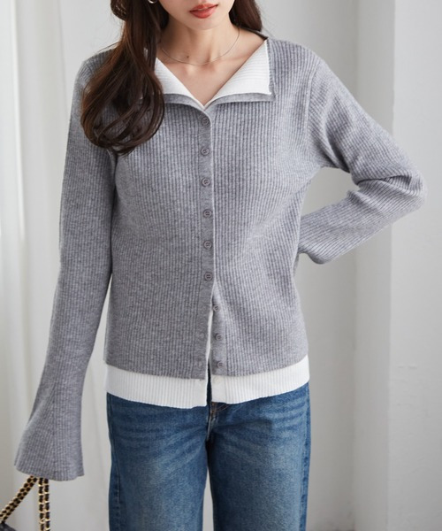 レイヤード配色ニットカーディガン24