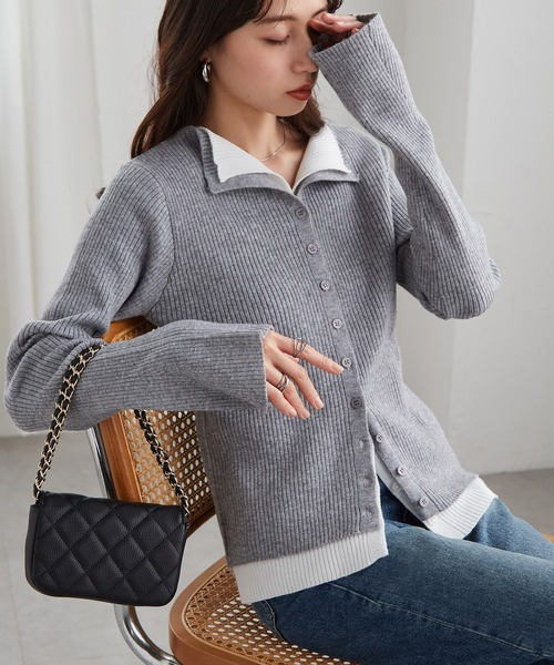 レイヤード配色ニットカーディガン25